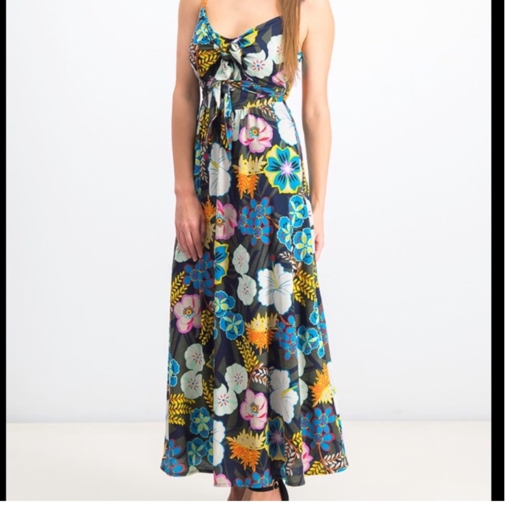 Rachel Rachel Roy Floral Knot Front Maxi Dress Navy Blue Tropical Summer Medium